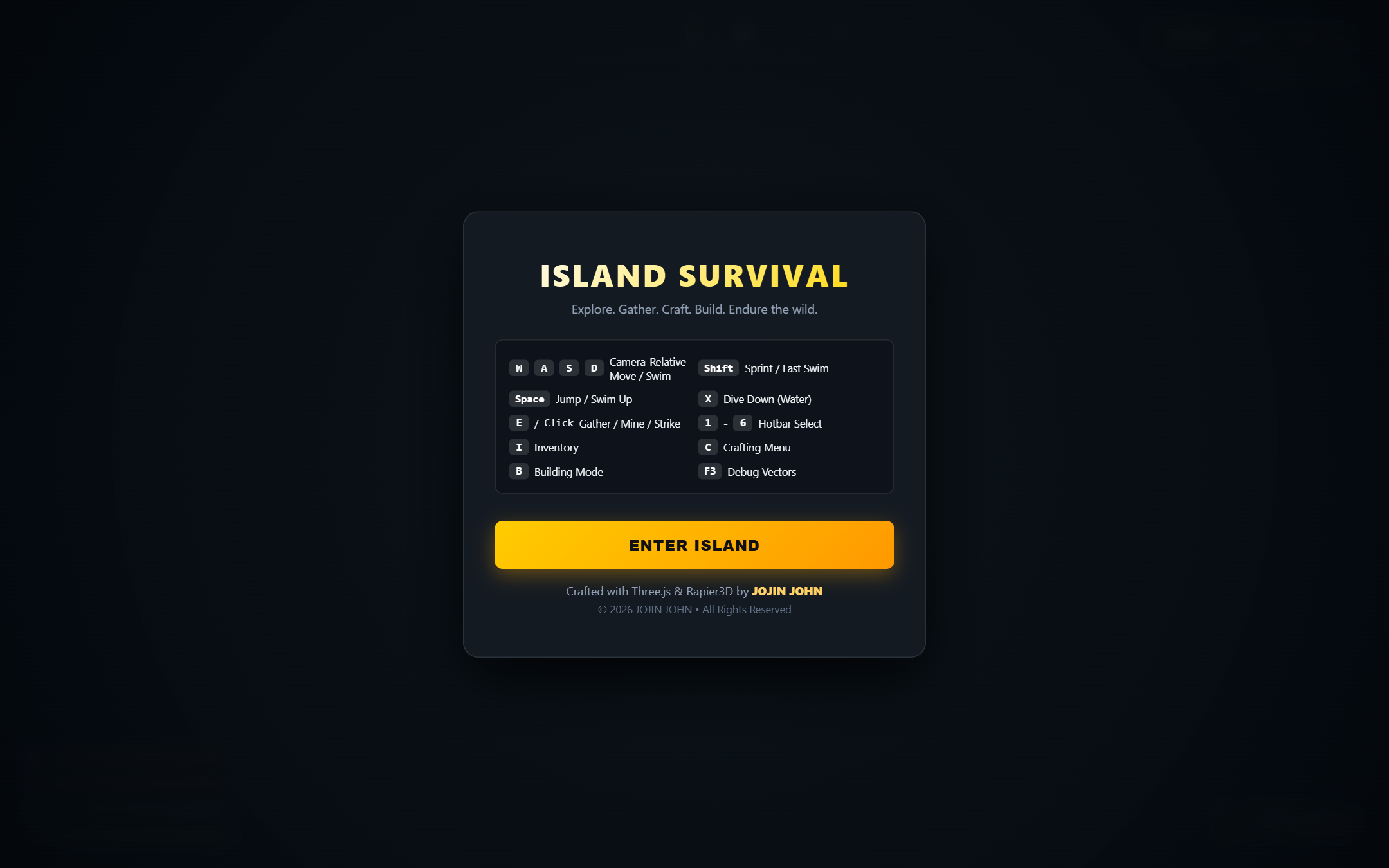 Island Survival 3D real-time live preview