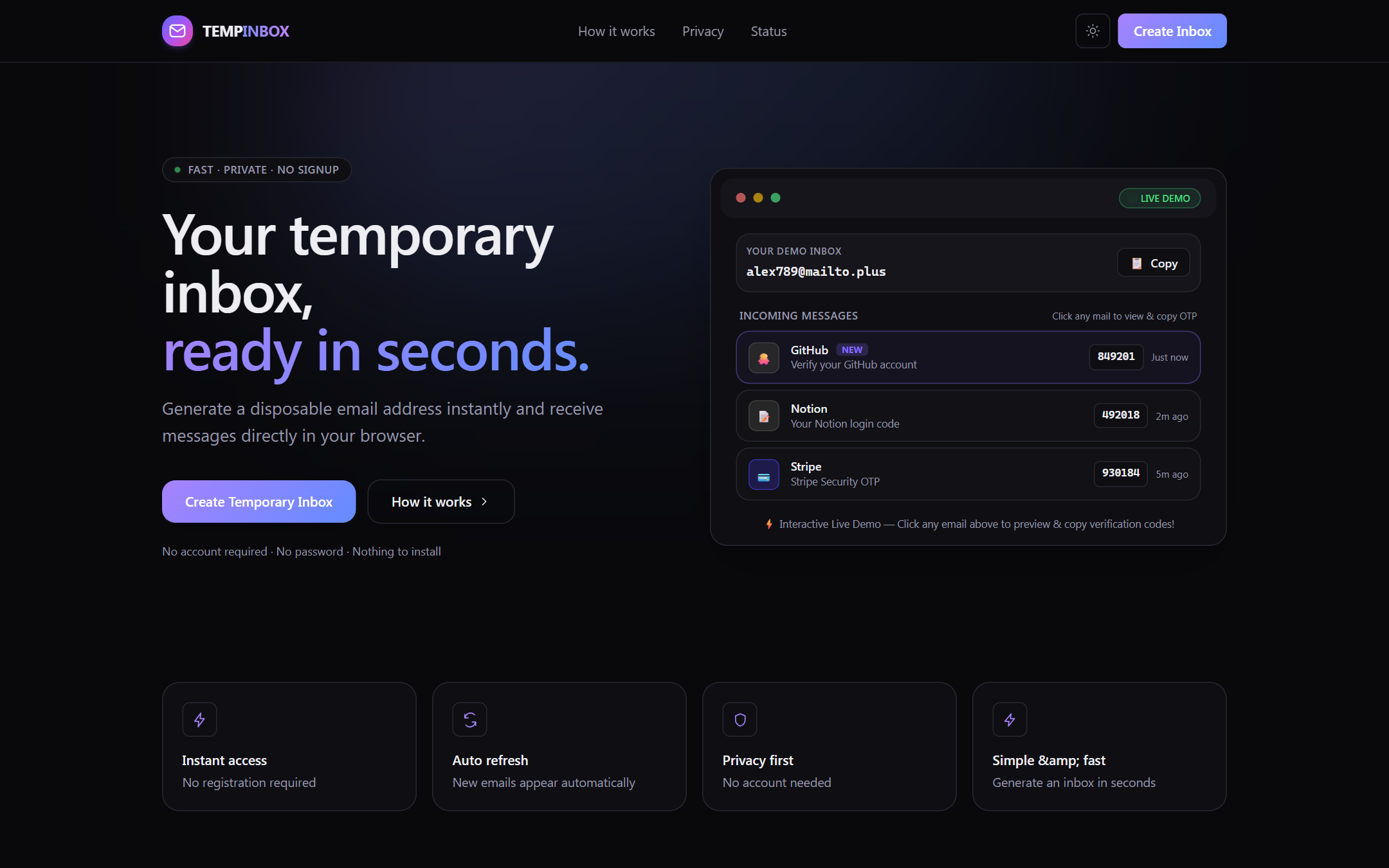 TempInbox real-time live preview
